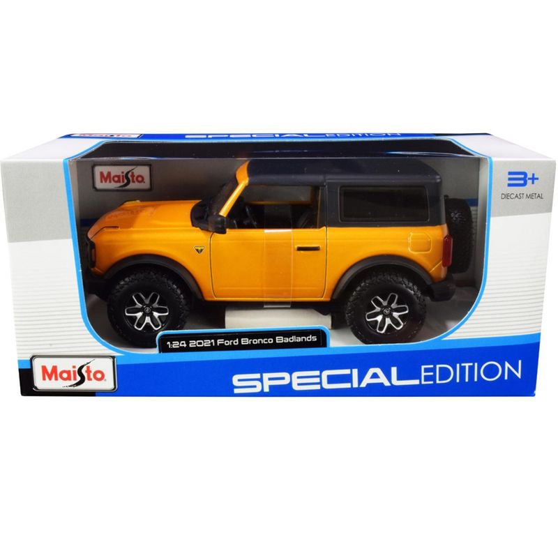 2021 Ford Bronco Badlands Orange Metallic with Black Top "Special Edition" 1/24 Diecast Model Car by Maisto, 3 of 4