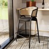 LeisureMod Ervilla Wicker Bar Stool with Grey Leather Fabric Seat and Black Steel Frame, Counter Height Seating - 2 of 4