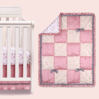Baby Girl Crib Bedding Dusty Pink Patchwork Grace 4 Pc by The Peanut Shell 