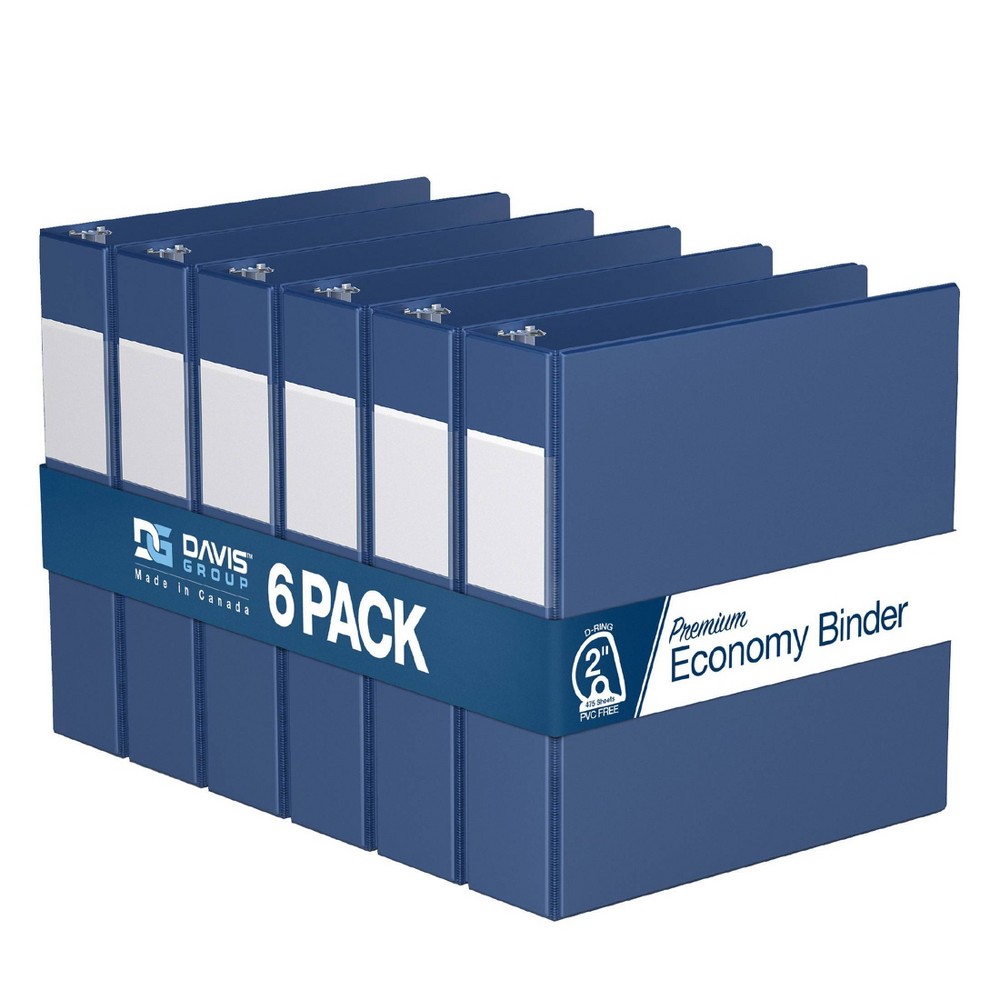 Davis Group 6pk 2" Premium Economy Round Ring Binders Royal Blue: 2 Inch D-Ring, Hard Cover, 475 Sheet Capacity, 2 Pockets