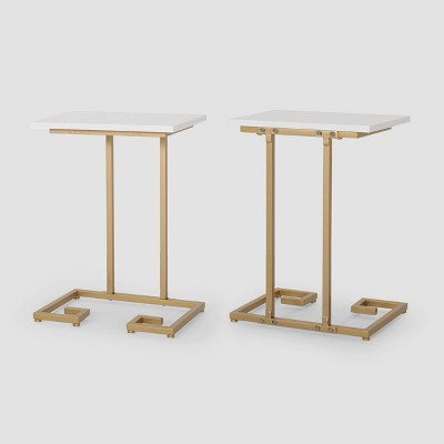 Set of 2 Ariade Modern Glam C-Shaped Accent Table White/Champagne Gold - Christopher Knight Home