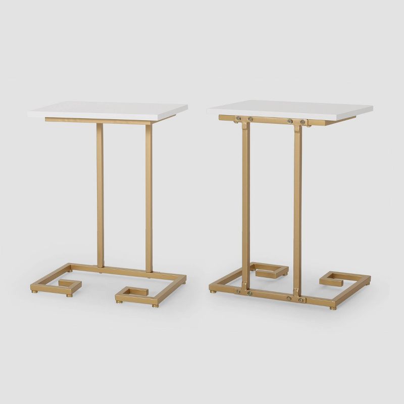 Set of 2 Ariade Modern Glam C-Shaped Accent Table White/Champagne Gold - Christopher Knight Home, 1 of 7