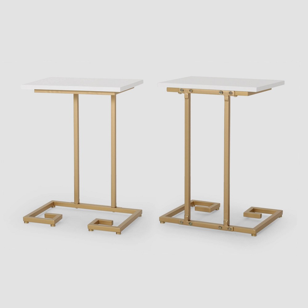 Photos - Coffee Table Set of 2 Ariade Modern Glam C-Shaped Accent Table White/Champagne Gold - C
