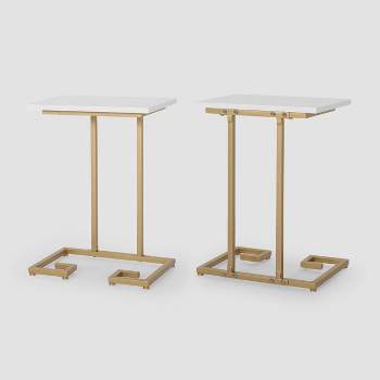 Set of 2 Ariade Modern Glam C-Shaped Accent Table White/Champagne Gold - Christopher Knight Home
