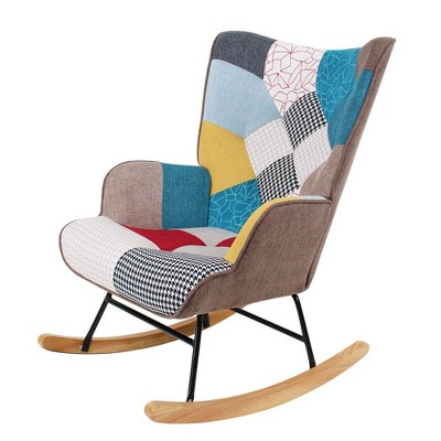 NicBex Linen Fabric Glider Rocking Chair,Upholstered Nursery Rocking Chairs with High Backrest,Cozy Rocking Chair,Nursing Chair for Bedroom