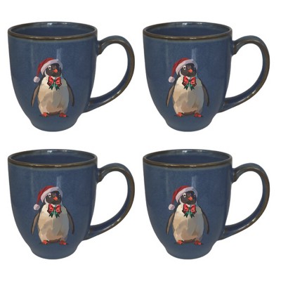 Courtside Market Holiday Penguin with Red Bow Hairloom Mug 4 Piece Set