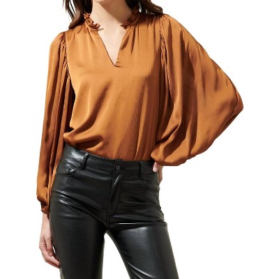 Women's Wo's Hathaway Split Neck Long Sleeve Blouse - SUGARLIPS