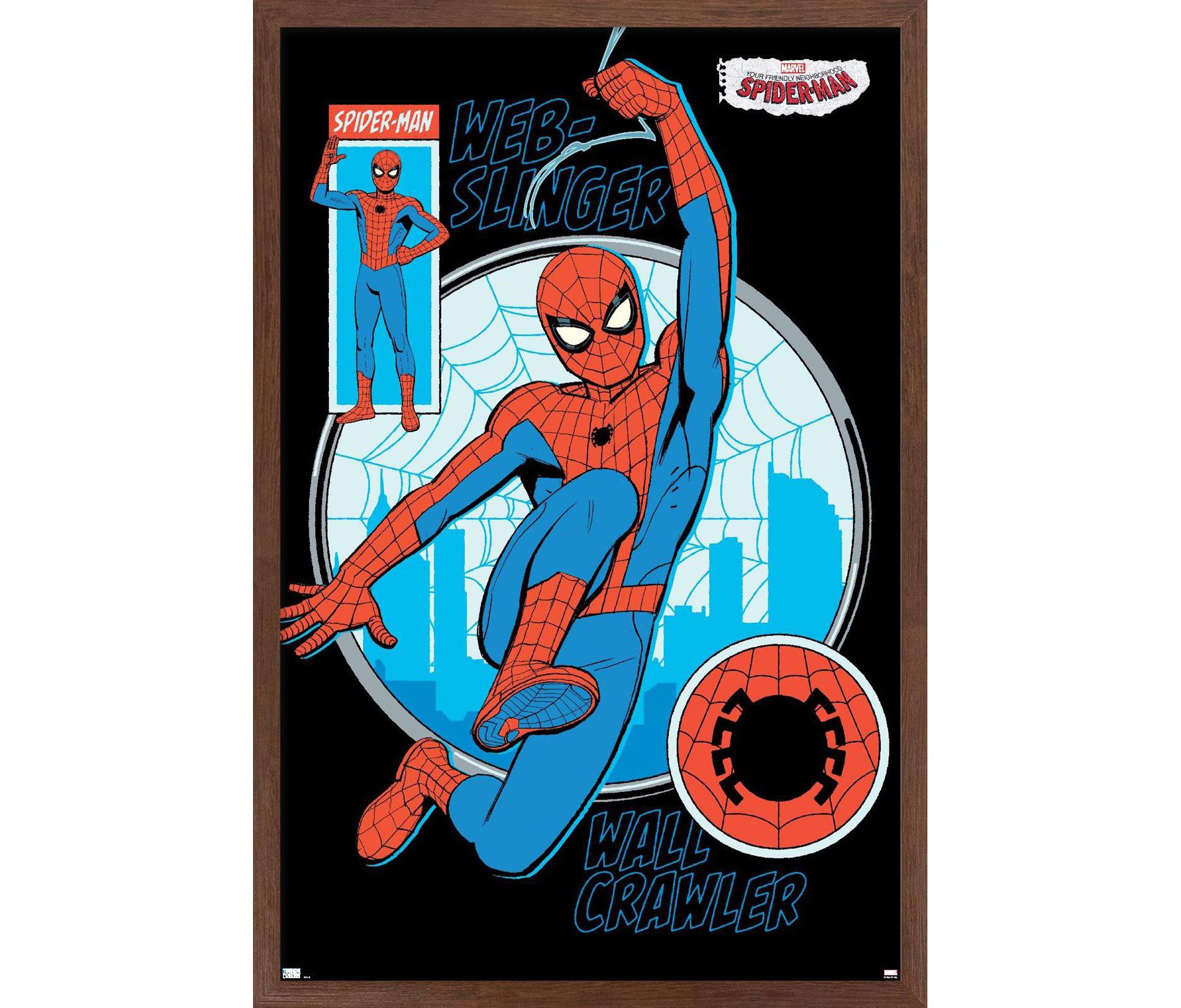 Trends International Marvel Your Friendly Neighborhood Spider-Man (2024) - Wall Framed Wall Poster Prints Mahogany Framed Version 14.725" x 22.375"