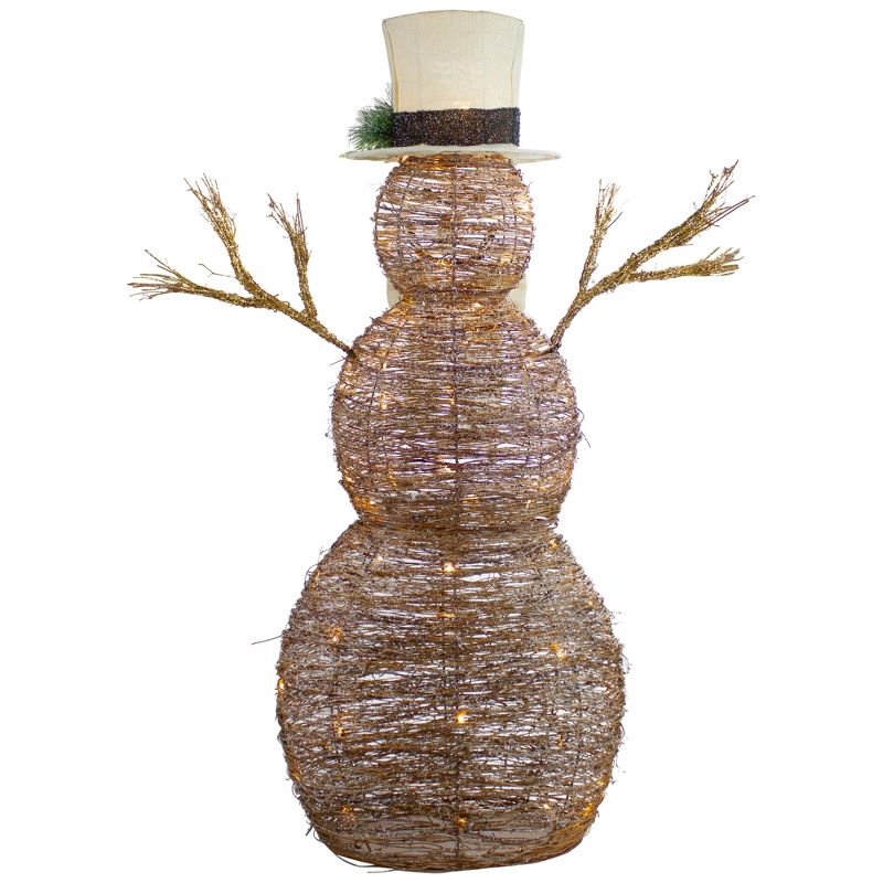 Northlight 48" LED Lighted Rustic Rattan Snowman Outdoor Christmas Decoration, 4 of 5