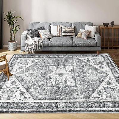 Garvee Printed Vintage Area Rug, Non Slip Ultra Thin Low Pile Indoor Floor Carpet
