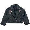Yoki Little Girls' Floral Embroidered Design PU Faux Leather Jackets - 2 of 4
