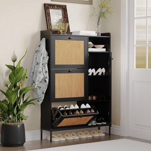 Rattan Shoe Cabinet with 3 Flip Drawers and 4-Tier Shoe Storage Cabinet, Freestanding Shoe Organizer , Bedroom,Living Room, - 1 of 4
