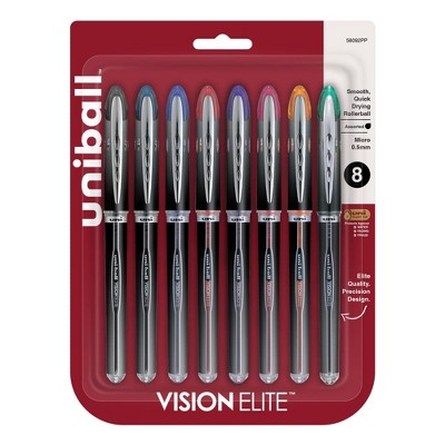 uni-ball VISION ELITE Stick Roller Ball Pen Assorted Ink Micro 8/Pack 58092PP