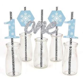 Serencatcher 50pcs Snowflake Paper Straws, Blue Stripe Straw Disposable  with Glitter Snowflake Topper for Snowflake Winter Wedding Party Favors  Frozen