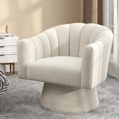 360 Degree Rotating Cuddly Sofa Chair, Round Armchair with Wide Padded, Fluffy Velvet Fabric Chair for Living Room, Bedroom, Office