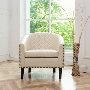 Tufted Faux Leather Barrel Club Chair - Kinwell - 1 of 4