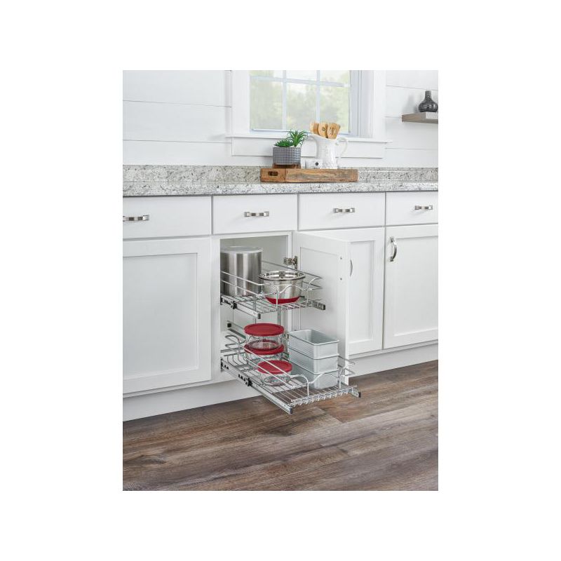 Rev-A-Shelf 5WB2 2-Tier Wire Basket Pull Out Shelf Storage for Kitchen Base Cabinet Organization, Chrome, 3 of 8