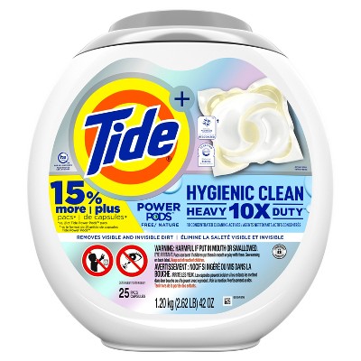 Tide Hygienic Clean Heavy Duty 10x Free Power PODS Laundry Detergent, 25 count, Unscented, For Visible and Invisible Dirt