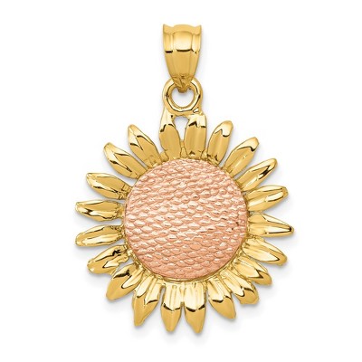 Black Bow Jewelry 14k Yellow and Rose Gold Sunflower Pendant, 21mm (13/16 inch)