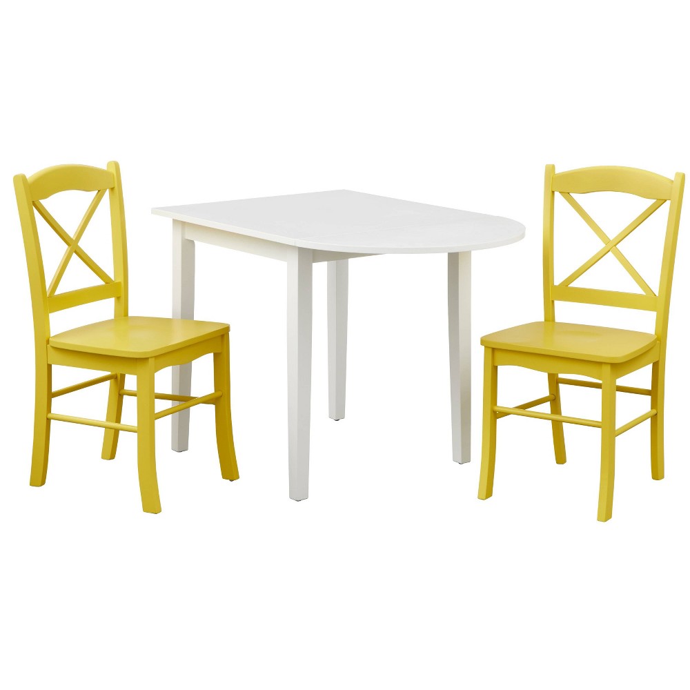 Photos - Dining Table 3pc Tiffany Extendable  Set White/Yellow - Buylateral