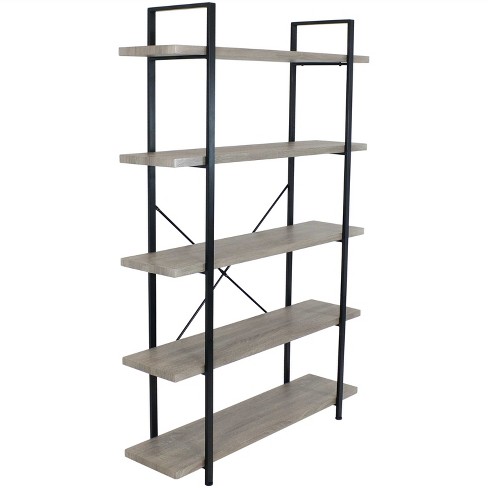 Sunnydaze 5 Shelf Industrial Style Freestanding Etagere Bookshelf with Wood  Veneer Shelves