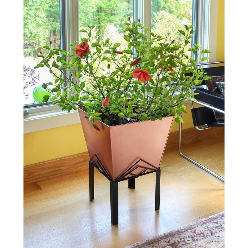 ACHLA Designs 23&#34;x16.25&#34; Indoor/Outdoor Square Galvanized Steel Flower Box with Black Wrought Iron Plant Stand Copper Plated, 3 of 7