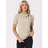 INSPIRE CHIC Women's Bow Tie Neck Solid Color Elastic Cuffs Elegant Office Short Sleeve Blouse - 2 of 4