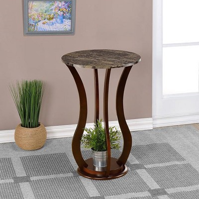 Vynxaria Cherry Round Accent Table with Faux Marble Top - Elegant & Artistic Design