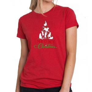 LA Pop Art Meowy Christmas Tree - Women's Premium Blend Word Art T-Shirt - 1 of 4