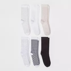 Women's Multipattern 6pk Crew Socks - A New Day™ White 4-10