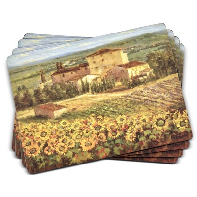Pimpernel Tuscany Placemats - Set of 4 Rectangular Cork Backed Dining Mats with Italian Countryside Design - Heat & Stain Resistant Table Mats