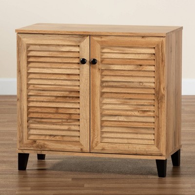 Coolidge Oak Brown Wood 2-Door Shoe Storage Cabinet