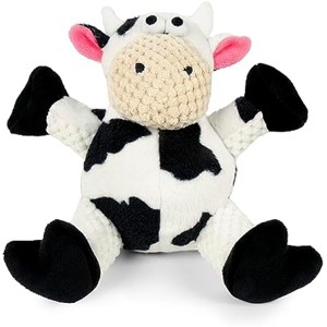 goDog Checkers Sitting Cow Squeaky Plush Dog Toy, Chew Guard Technology - White, Small - 1 of 1