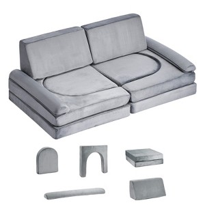 VEVOR Modular Kids Play Couch, Sectional Toddler Sofa with Armrests, 28D Sponge & Short Pile, Convertible Kids Modular Couch, 10 Pcs, Gray - 1 of 4
