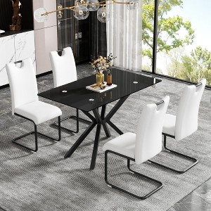 Syemin Rectangle End Table Coffee Table with Tempered Glass Top and Metal Legs for Modern Living Room, Black, 47.24"*27.56"*29.53" - 1 of 4