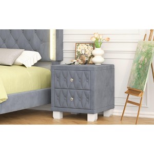 Lyngins 2 Drawers Nightstand with Crystal Handle,End Table with Button-Tufted for Bedroom,Living Room - 1 of 4