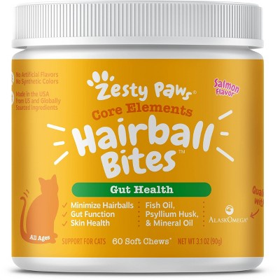 Zesty Paws Core Elements Gut Health Hairball Soft Chews for Cats - Salmon Flavor - 60ct