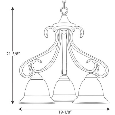 Torino 3-Light Bronze Chandelier with Etched Glass Shades