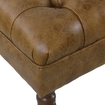 Classic Tufted Medium Bench in Light Brown Vegan Leather