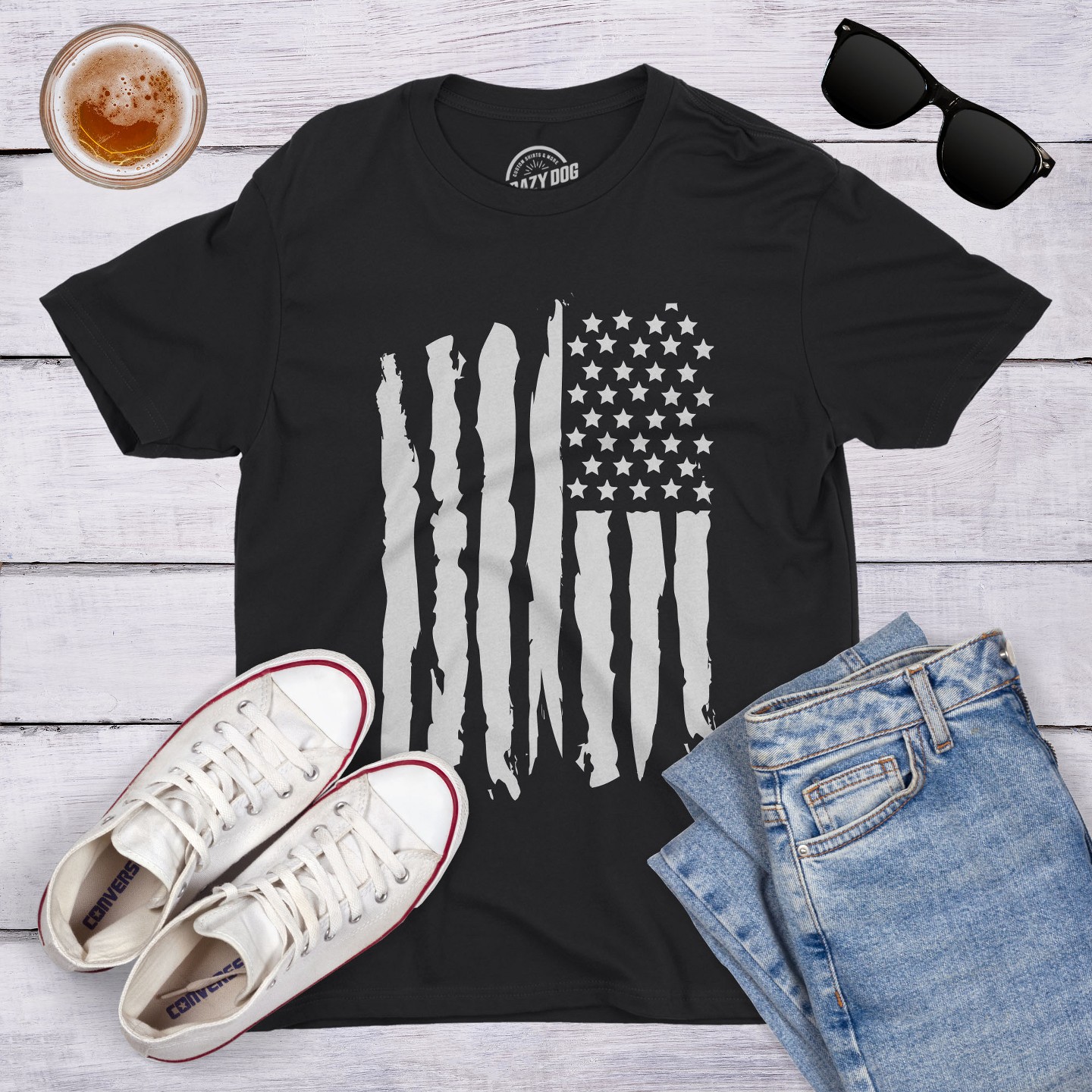 Мужская футболка Crazy Dog T-Shirts, Inc. Vertical Grunge Flag Funny T shirts USA Tees American Novelty Vintage T shirt - Crazy Dog T Shirt For Fourth Of July Black, цвет: Чёрный — фото 2