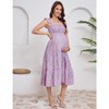Coolmee Womens Maternity Dress Summer Sleeveless Smocked Square Neck Ruffle Casual Boho Midi Dress Baby Shower Photoshoot - 4 of 4