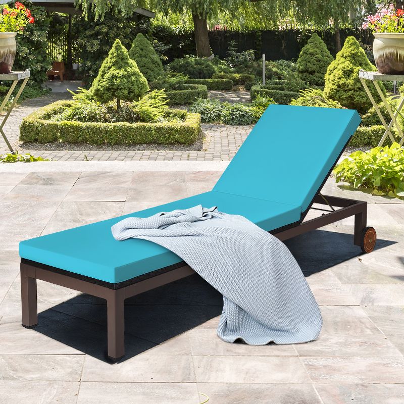 Tangkula Patio Rattan Lounge Chair Outdoor Cushioned Chaise Height Adjustable Turquoise, 4 of 11