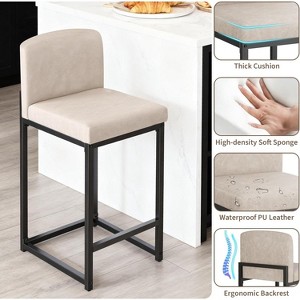 2Pcs Modern Bar Stools, Faux Leather Upholstered Height 24.8in Counter Chairs with Back & Adjustable Non-slip Feetpad for Kitchen Island - 1 of 4
