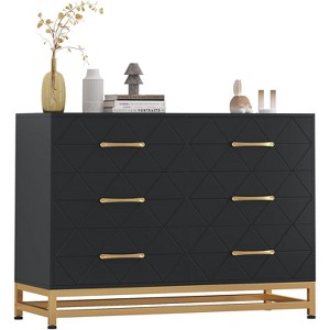 Modern 6-Drawer Wood Dresser, Multi-Functional Chest with Metal Legs, TV Stand, Bedroom Storage & Closet Organizer (39.4"W, 35lb/Drawer Capacity) - 1 of 4