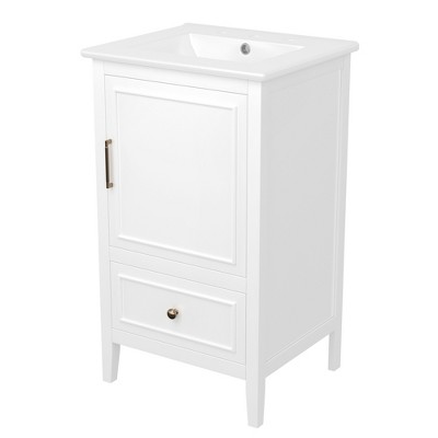 Vynxaria 20" Bathroom Vanities White Vanity with Door Shelf Storage & Adjustable Foot Pads 34.4"H