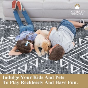 Faux Wool Modern Bohemian  Printed Area Rug Low Pile Non Slip Non Shedding Pet Friendly Machine Washable Carpet Perfect for Home Decoration - 1 of 4