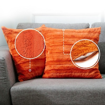 Rust Faux Fur and Micro Plush Throw Pillow Set