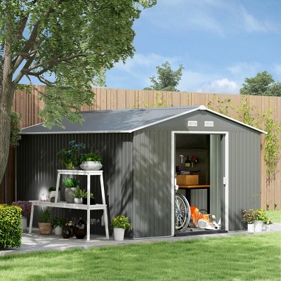 Outsunny 11' x 9' Gray Metal Storage Shed Kit with Windows