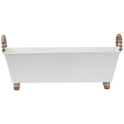 White Metal Decorative Trough with Wood Bead Handles and Feet - Foreside Home & Garden