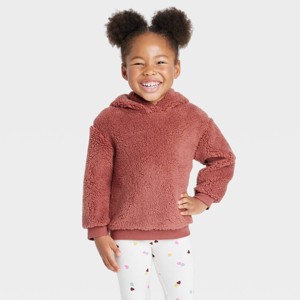Grayson Collective Toddler Girls' Faux Shearling Hoodie - Maroon - 1 of 3